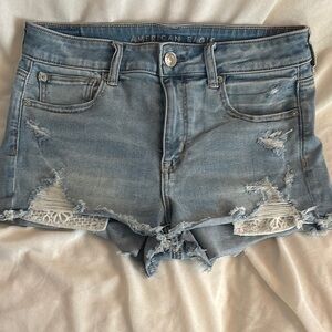 American Eagle Outfitters Blue Distressed Jean Shorts w/ lace pockets